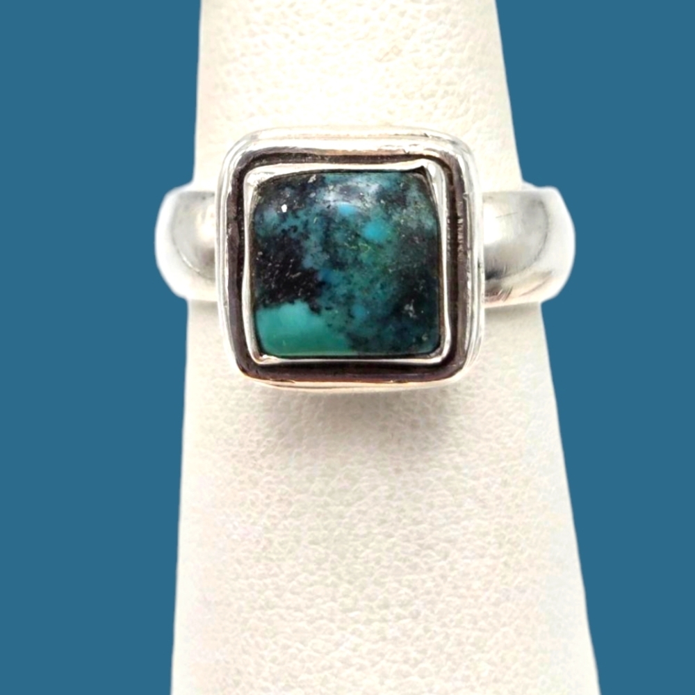 Vintage Southwestern Sterling Silver & Turquoise Ring Unisex SZ 7.5